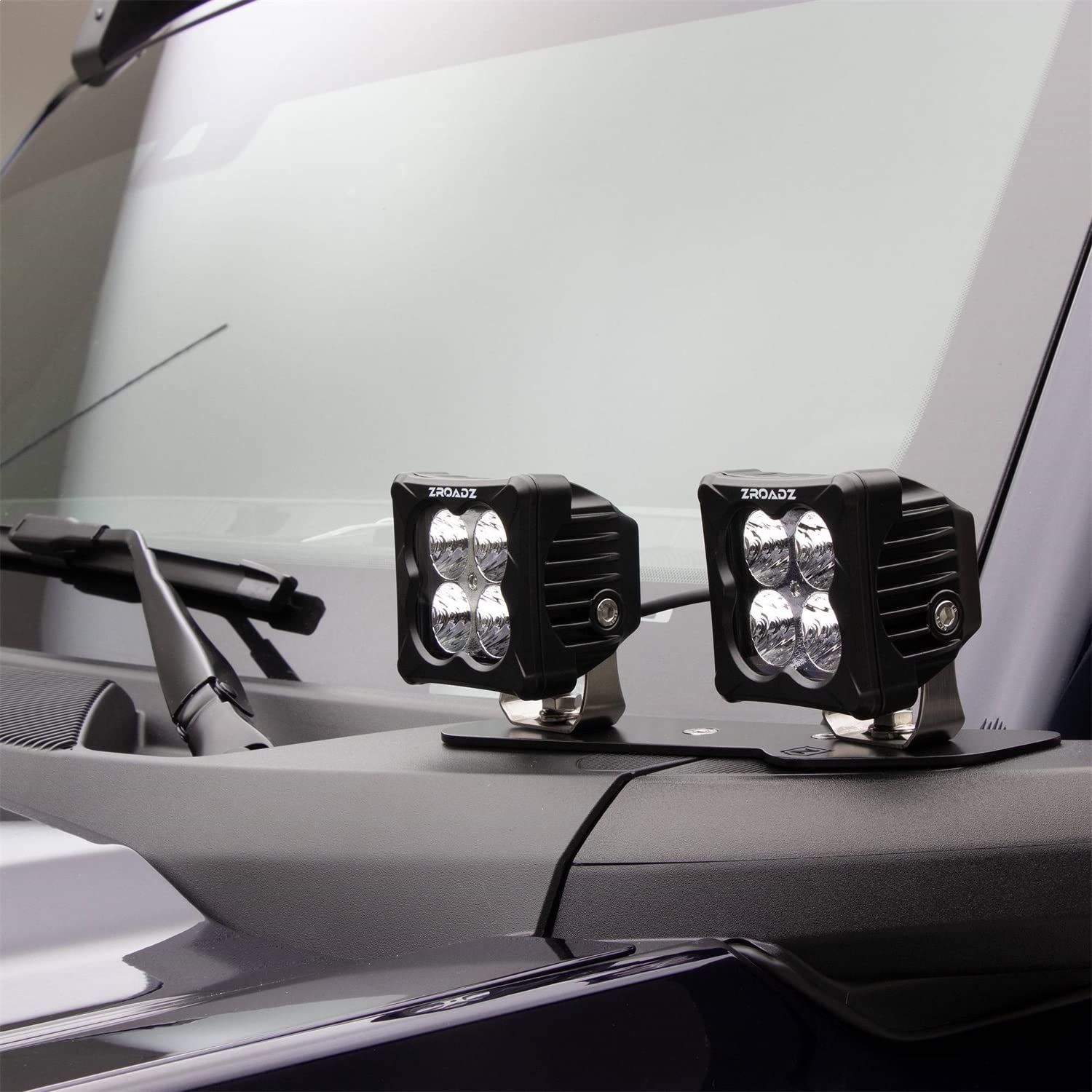 Zroadz A Pillar LED Bracket Z365401-KIT4 to Mount (4) LED Pod Lights and Wiring Harness Fits Ford Bronco