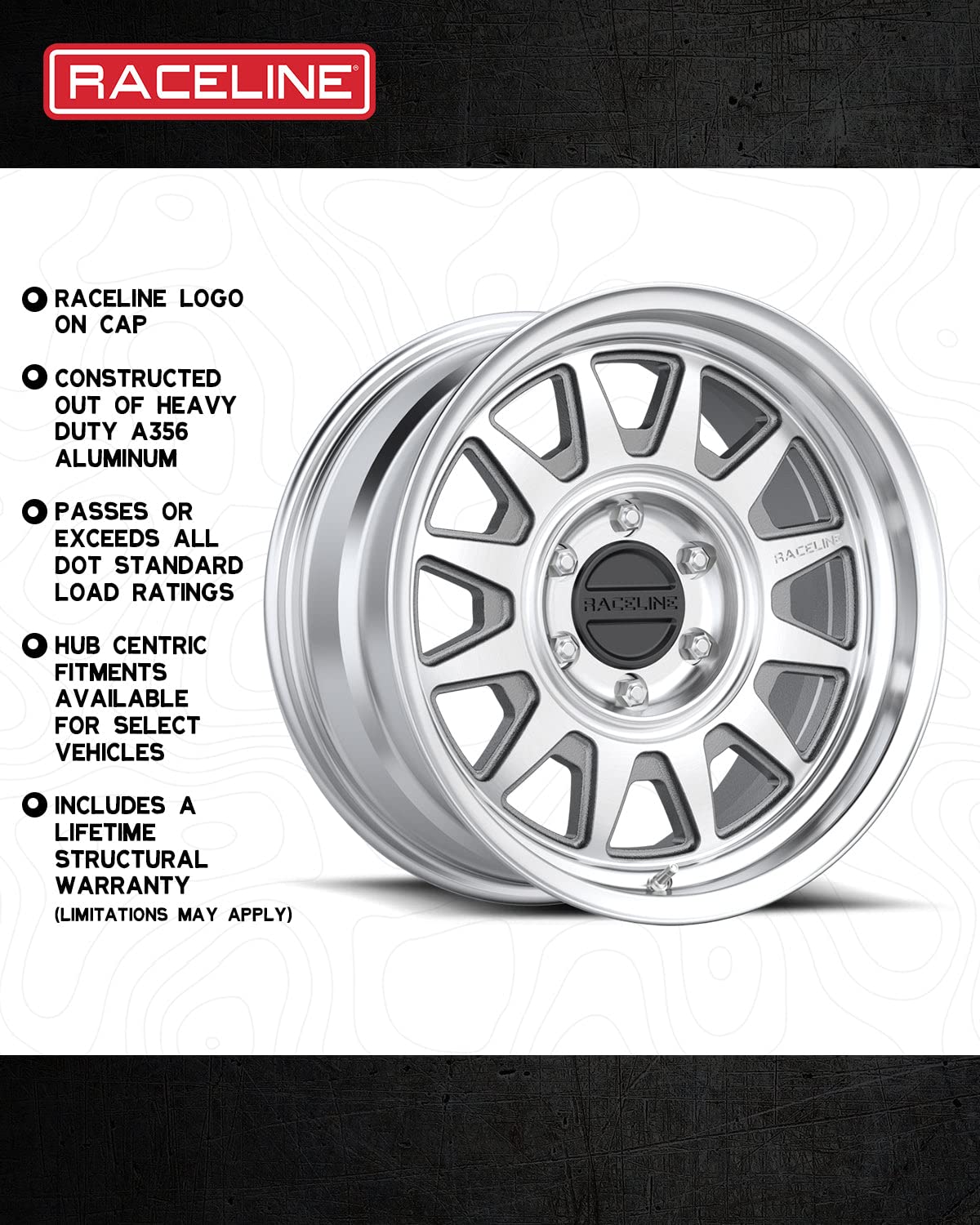 Raceline 952MC Wheels AERO HD Machined Cc 16X8"6X139.7 Bolt Pattern -6mm Offset/(4.23"B/S) 12 Spoke Aluminum Passenger Car Wheels, Full Size Replacement Chrome Car Rims