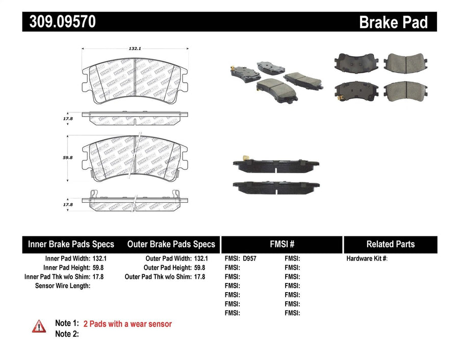 Sport Brake Pads StopTech 309.09570 with Shims and Hardware