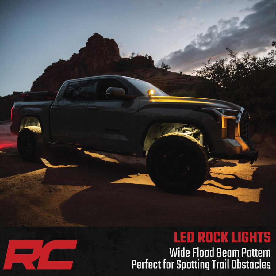 Rough Country LED Deluxe Rock Light Pods w/Mounting Kit | 4 Pods - 70980 , White
