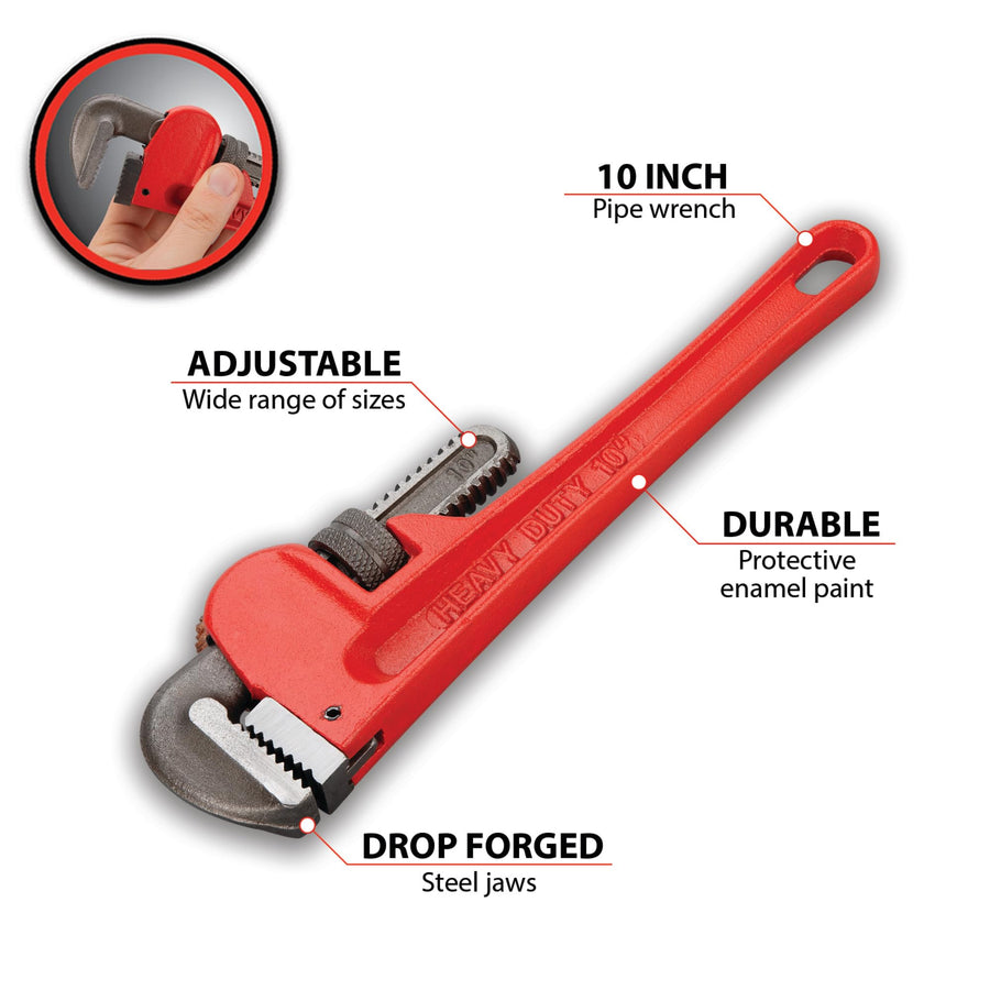 Heavy-Duty Performance Tool W1133-10B Adjustable Straight Pipe Wrench, 10-inch