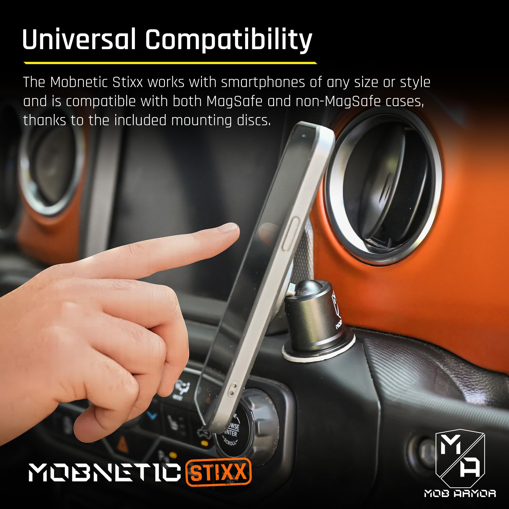 Mob Armor Stixx MobNetic - Phone Holder for Your Car, Magnetic Phone Mount for Trucks, Jeeps, and More - 90º Tilt & 360º Rotation, Compatible with iPhone & Android Smartphones