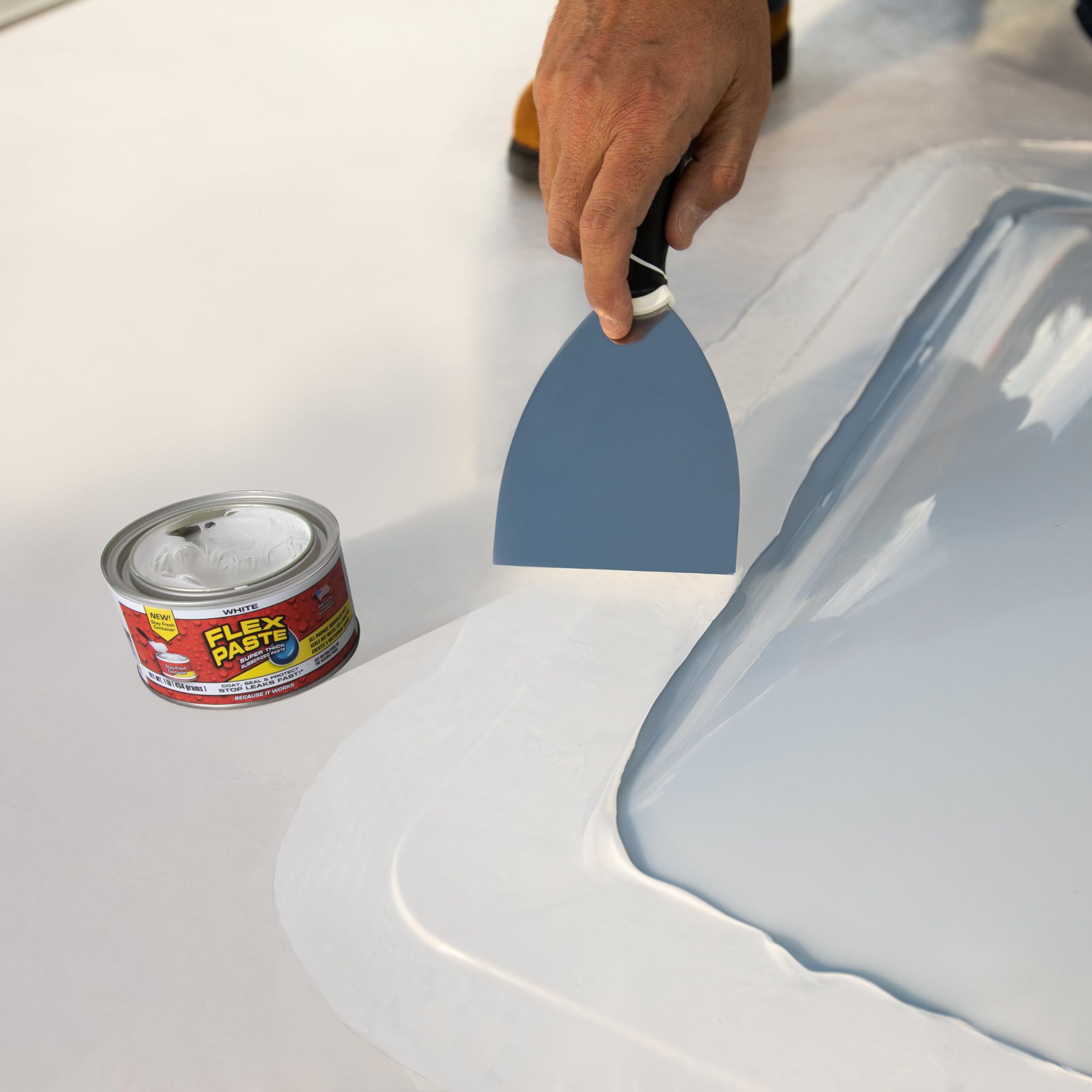 Flex Paste, Waterproof Putty Paintable Sealant, Fill Gaps Cracks Holes - Block Out Water and Air - UV Resistant - Walls, Drywall, EPDM, Concrete, Roof, RV Repairs, White, Half-Quart