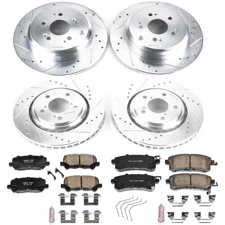Power Stop K6958 Z23 Carbon Fiber Brake Pads Front and Rear with Drilled Slotted Brake Rotors Brake Kit For 2015 2016 2017 Honda Odyssey