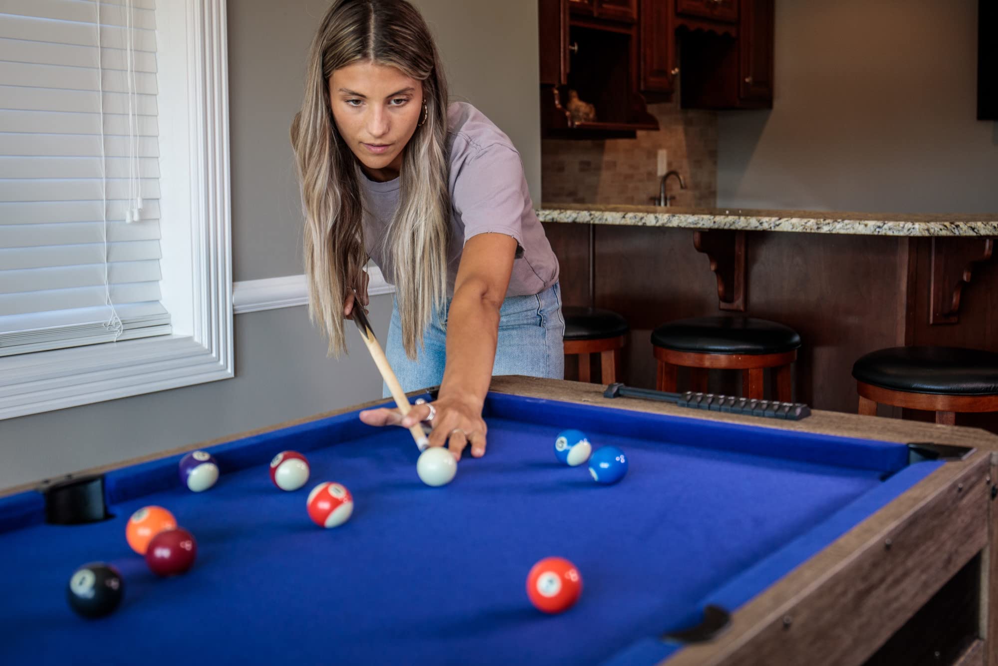 56” Triumph 4-in-1 Swivel Multi-Game Table - Air Hockey, Billiards, Foosball, Ping Pong - Rustic Wood Grain Finish