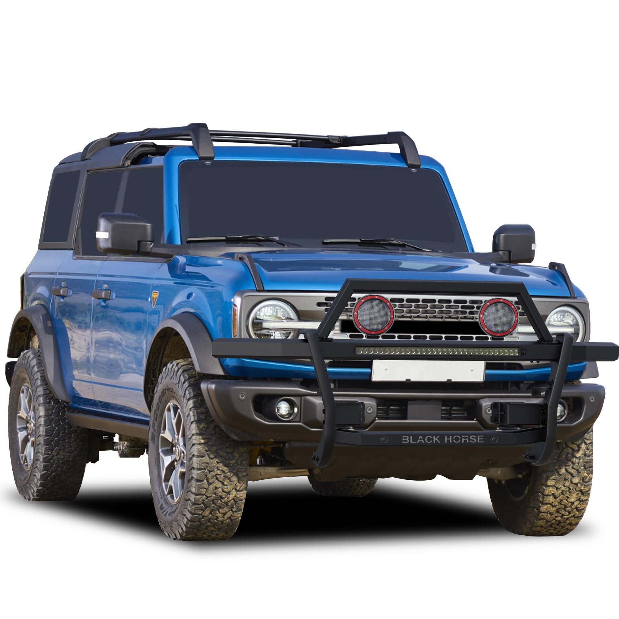 Rambler Black Horse Grille Guard Kit Modular Black Compatible with 2021-2024 Ford Bronco-RAGF20-K1PLFR