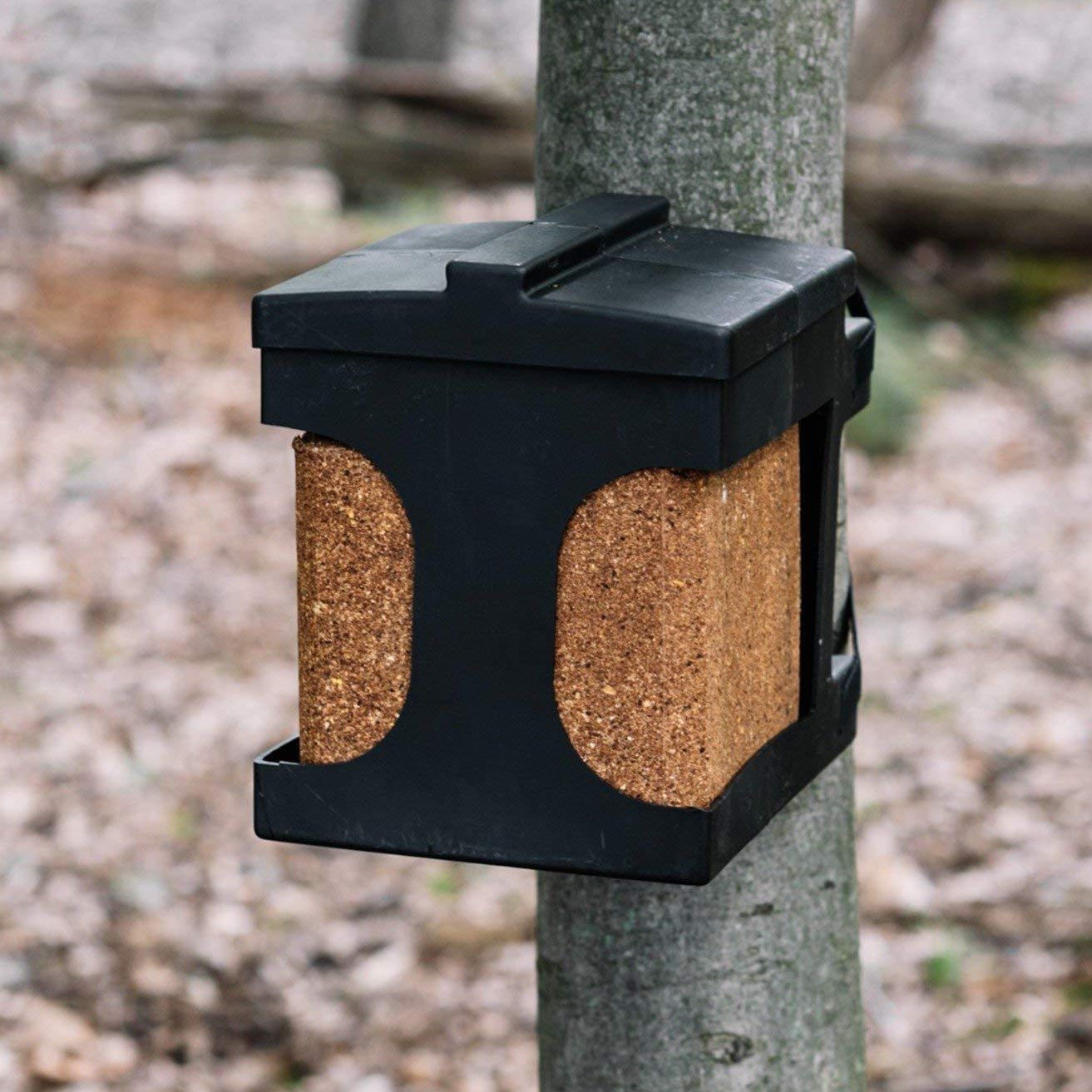 Block Holder Capsule Feeders for 20-25 lb Salt, Mineral, and Attractant Blocks with Mounting Straps, Black