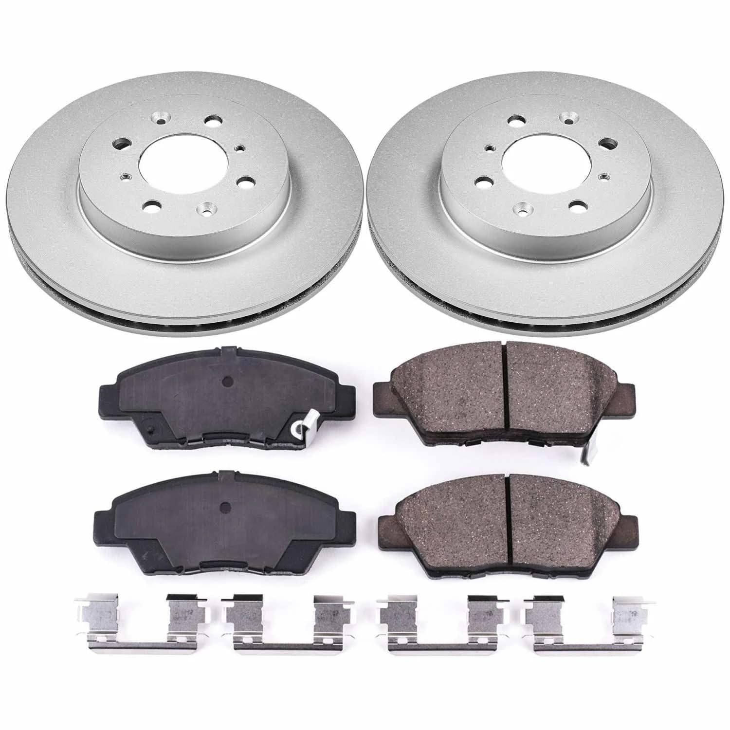 Power Stop Coated Brake Rotor CRK5382 & Ceramic Brake Pads- front For Honda Fit 2009-2014 [Model Specific]