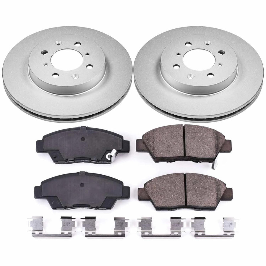 Power Stop Coated Brake Rotor CRK5382 & Ceramic Brake Pads- front For Honda Fit 2009-2014 [Model Specific]