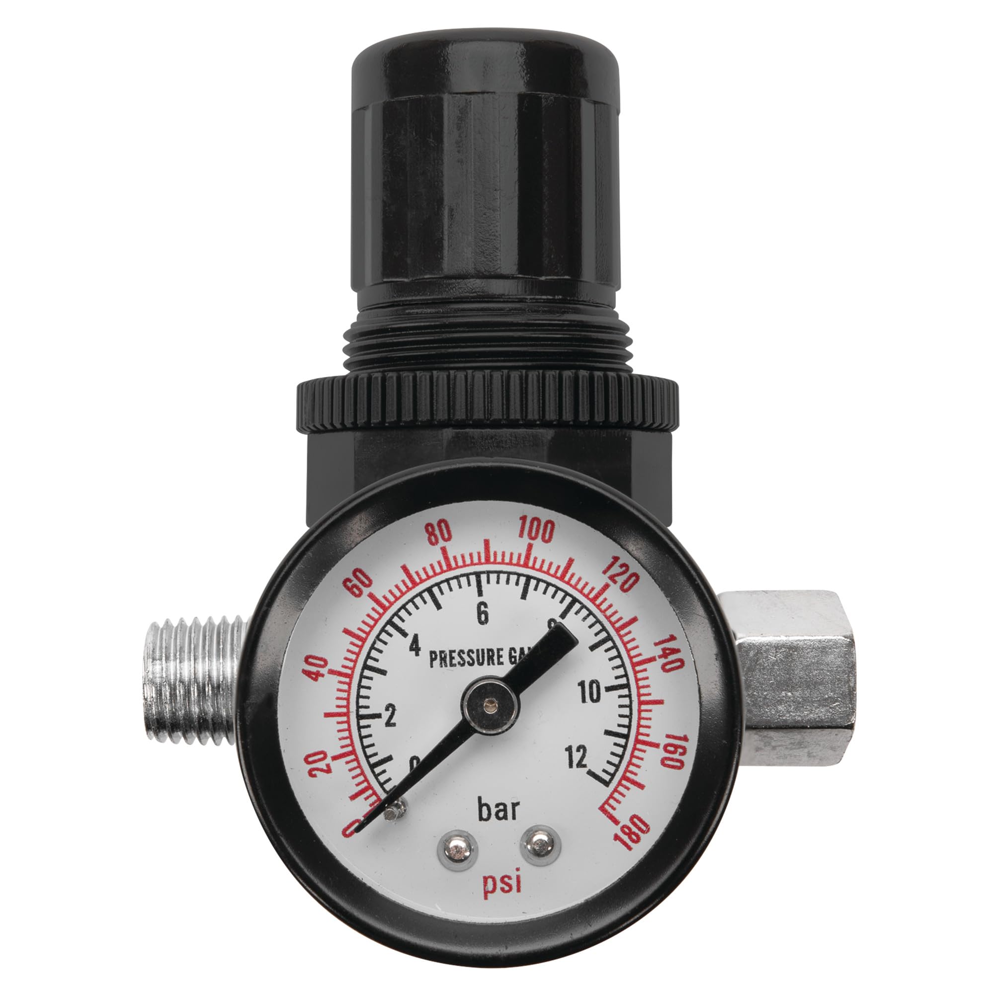 M688 Performance Tool Inline Locking Pressure Regulator with Gauge for Conventional and HVLP Spray Guns - 1/4 NPT, 0-180 PSI