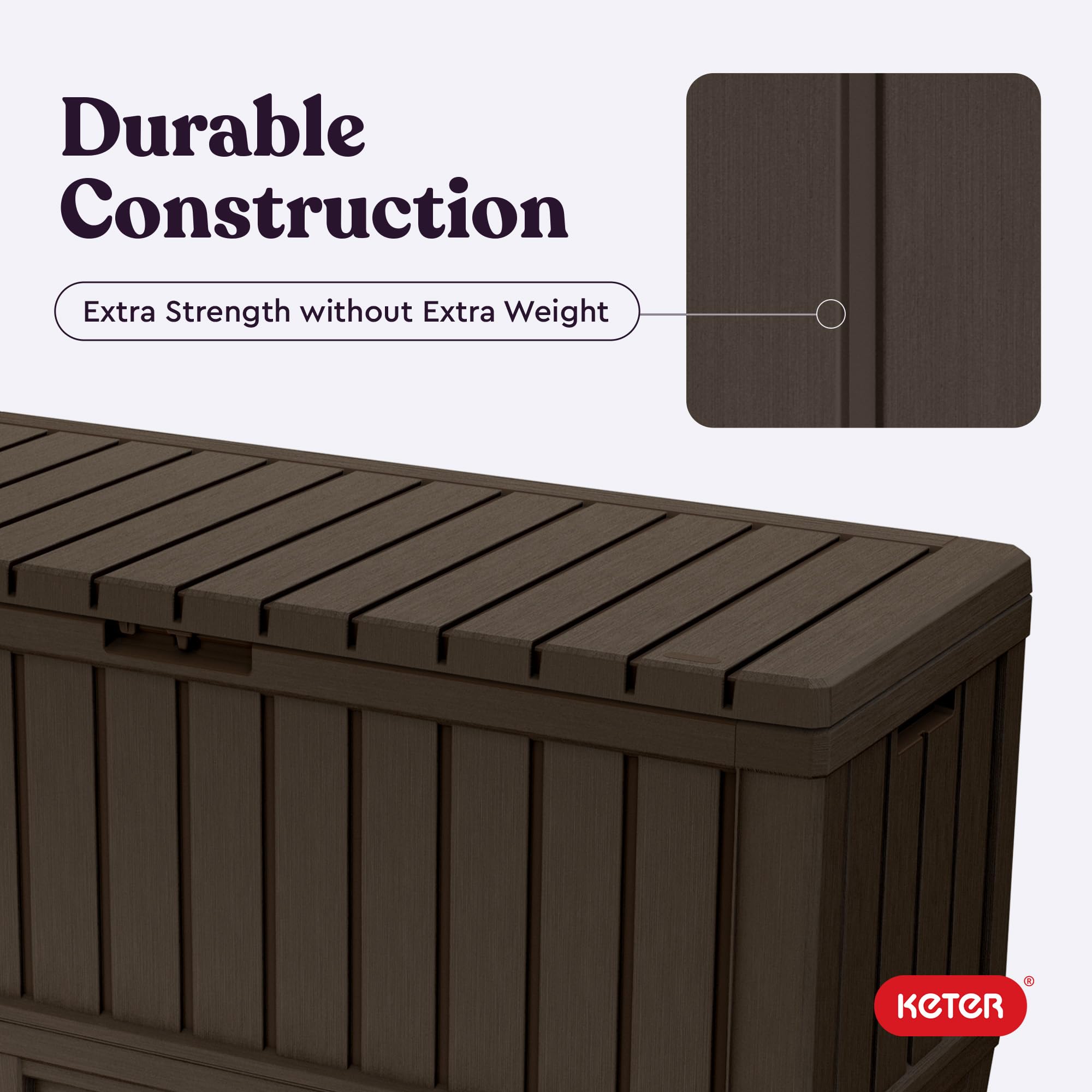 Keter 92 Gallon Kentwood Resin Deck Box-Organization and Storage for Patio Furniture Outdoor Cushions, Throw Pillows, Garden Tools and Pool Floats, Brown