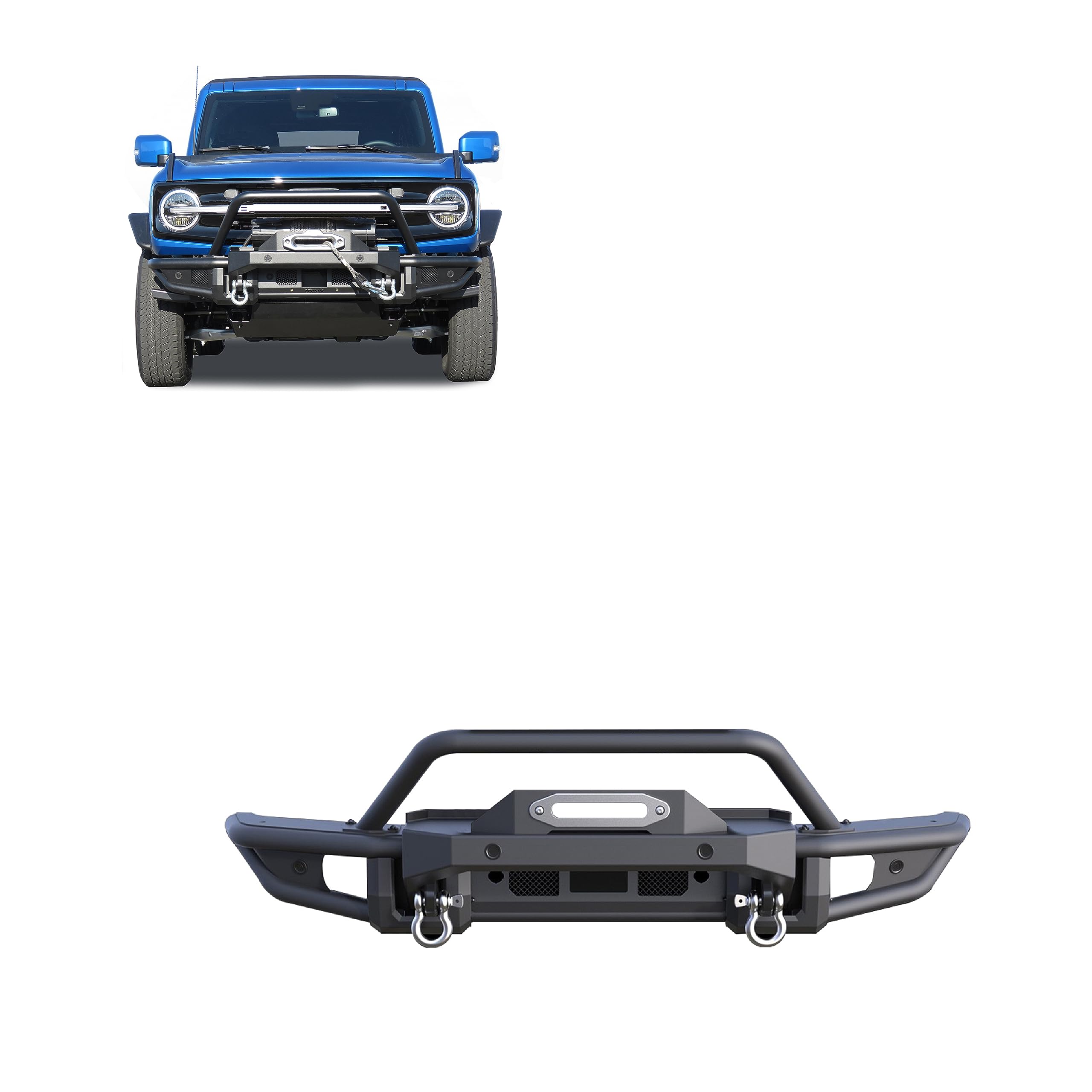 Armour Black Horse Off Road Tubular Heavy Duty Front Bumper Matte Black Compatible with 2021-2023 Ford Bronco-AFB-FB22HD