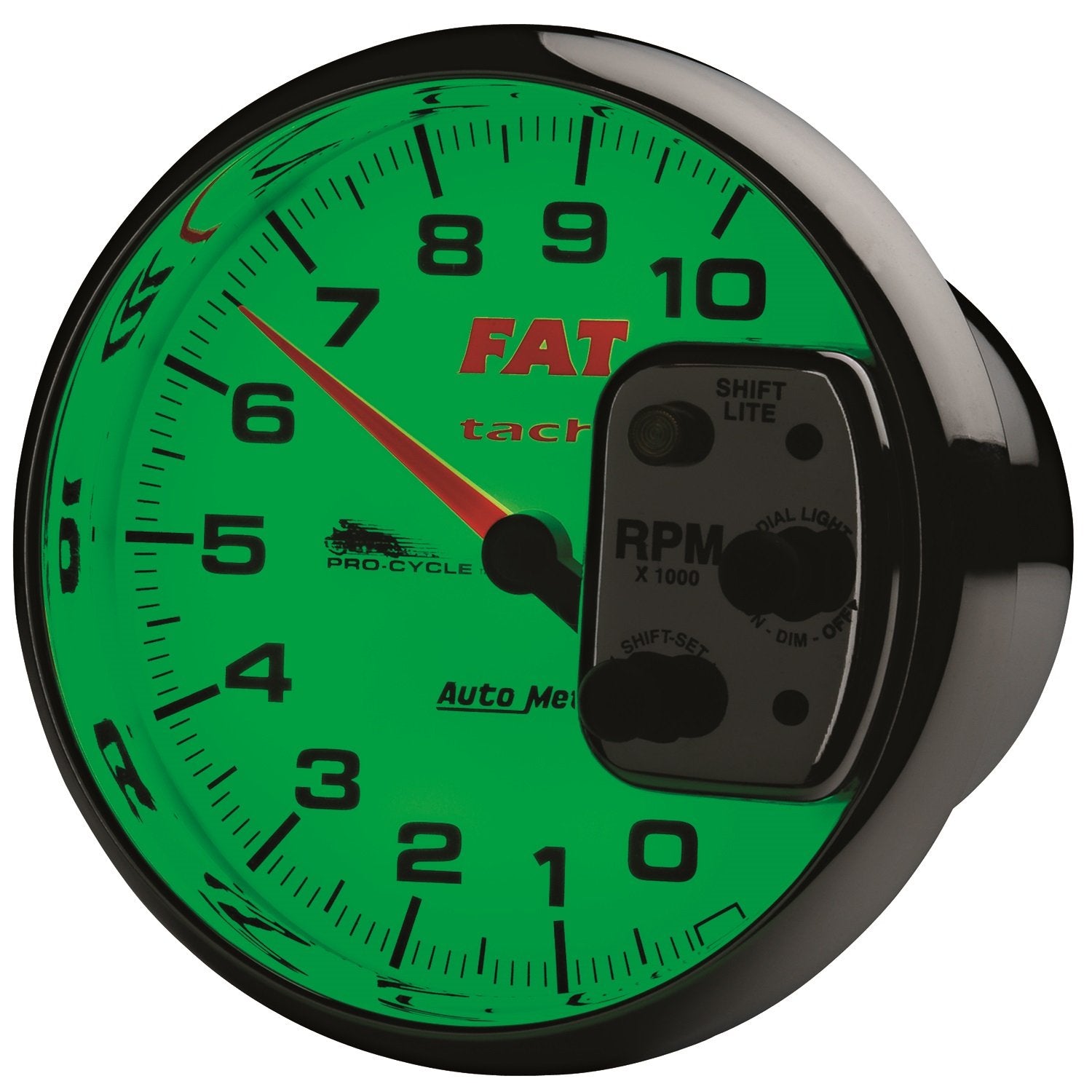 AutoMeter Tach, Gauge, 5", 10K RPM, Shift- Lite, 2&4 Cylinder, White, Fat Tach, Pro-Cycle (19265)