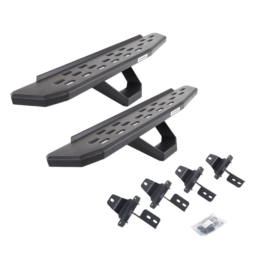 Go Rhino Running Boards RB30, Brackets, & 1 Pair of Drop Steps | Galvanized Steel, Textured Black | 6969274810PC | Fits 2018-2024 Jeep Wrangler JL, 2-Door