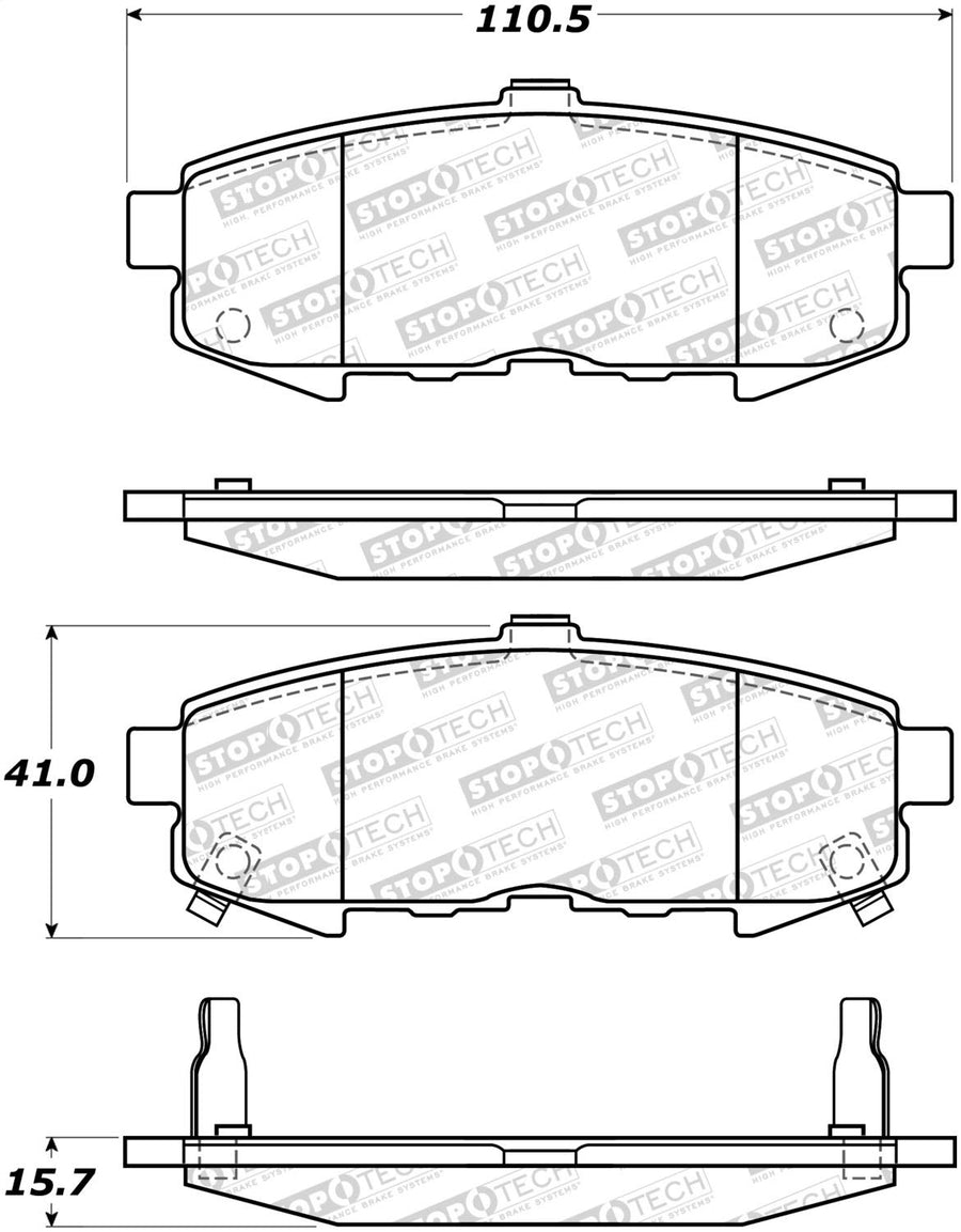 Rear StopTech 308.10730 Brake Pads with Shims and Hardware