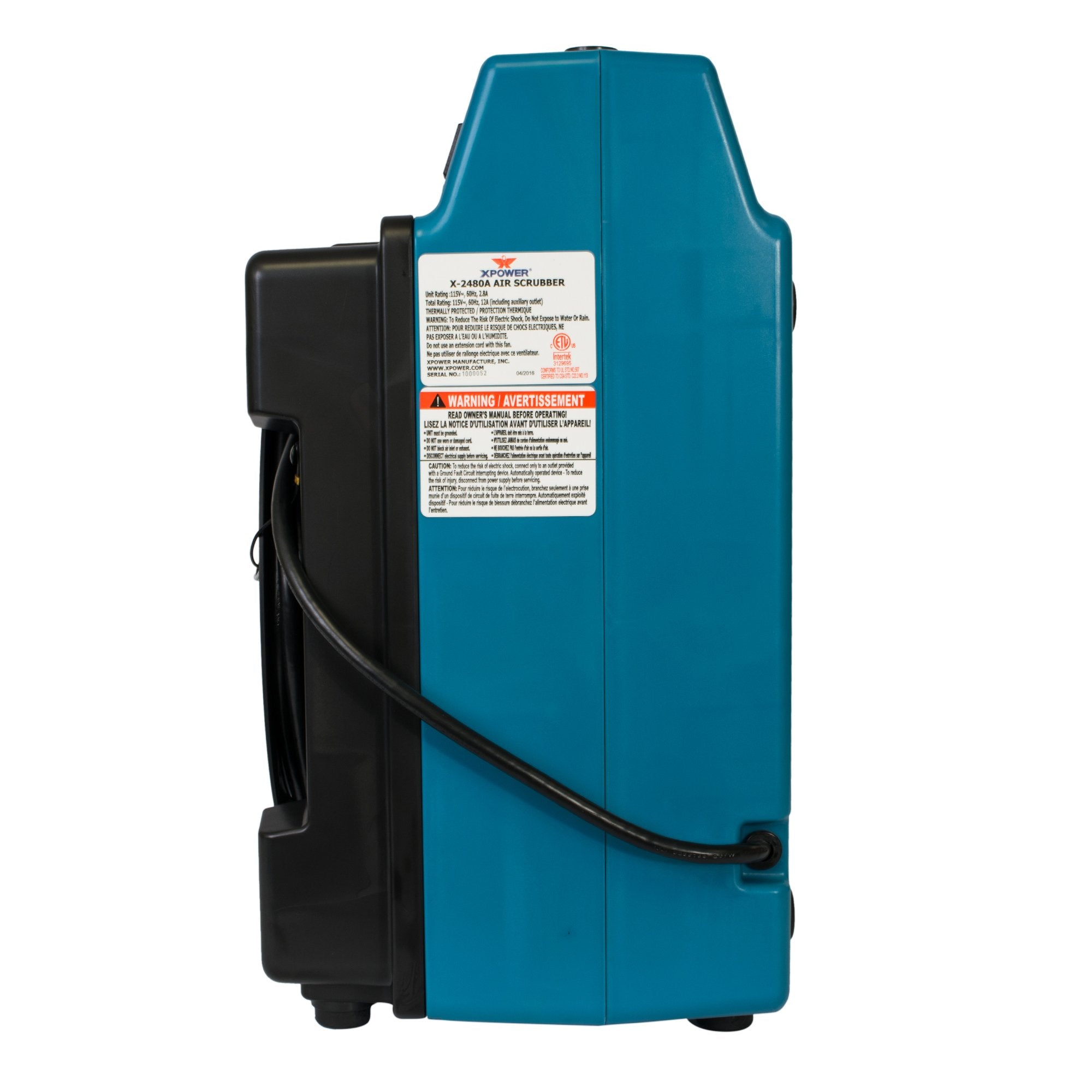 XPOWER 1/3HP X-2480A 550 CFM Air Scrubber - Professional 3-Stage HEPA Mini Air Scrubber with built in GFCI Power Outlets
