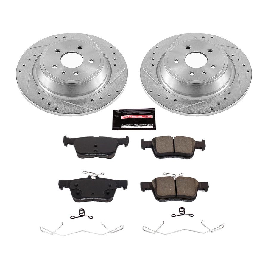 Power Stop K7723 Z23 Carbon Fiber Brake Pads Rear with Drilled & Slotted Brake Rotors Kit For Ford Escape 2017-2019, Ford Fusion 2017-2020 [Model Specific]