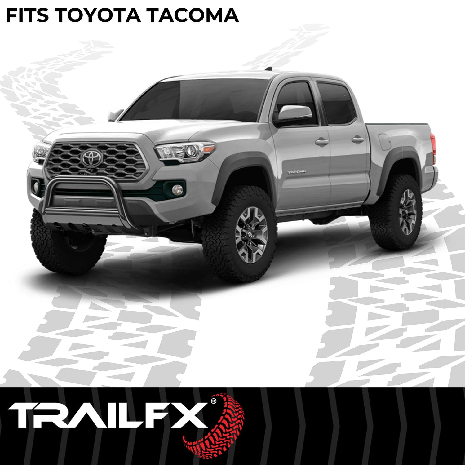 TrailFX Bull Bar 2024-2025 Fits Toyota Tacoma 3-Inch Diameter Titanium Black Powder Coated Steel with Skid Plate Optional Lighting Mounts Bolt On Installation TrailFX B0045T