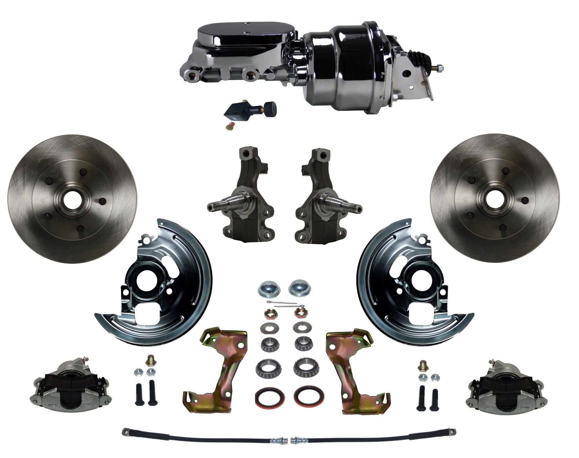 Power Brakes Leed Front Disc Brake Conversion Kit 2" Drop Spindle With 7" Dual Chrome Booster Flat Top Chrome M/C Adjustable Proportioning Valve