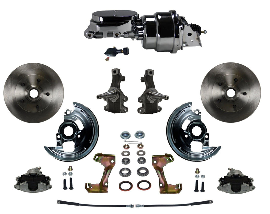 Power Brakes Leed Front Disc Brake Conversion Kit 2" Drop Spindle With 7" Dual Chrome Booster Flat Top Chrome M/C Adjustable Proportioning Valve