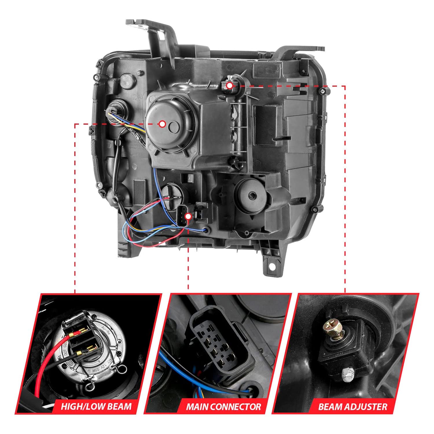 14-15 GMC Sierra 1500/2500HD/3500HD Aridex Plank Style Projector Headlight - Chrome Housing (111553)