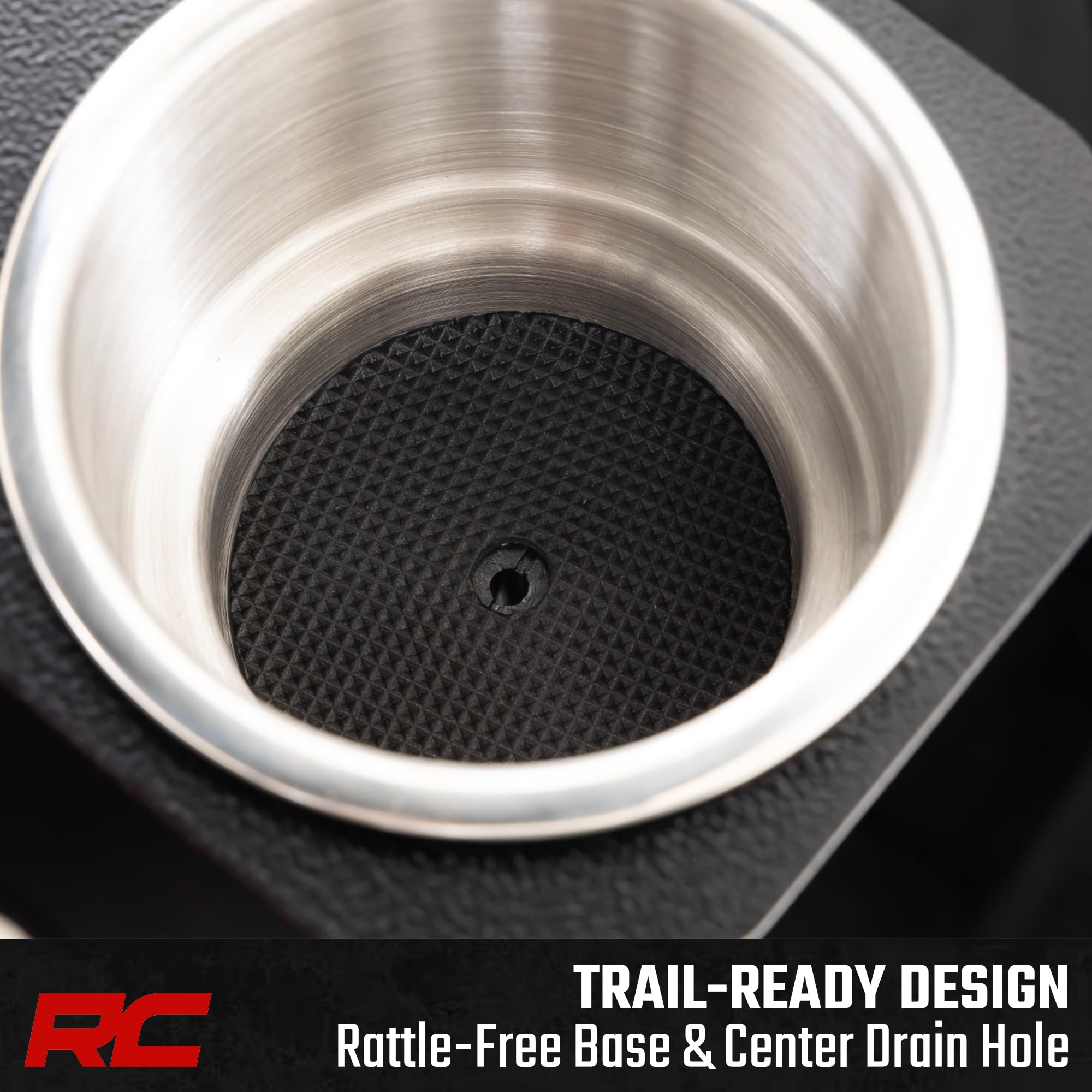 Rough Country Dual Cup Holder Passenger Grip Handle for Polaris RZR 4 900 / RZR S 1000 - Stainless Steel, Trail-Ready Drink Mount