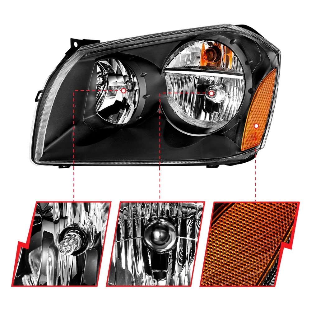 2005-2007 ANZO Compatible with Dodge Magnum Crystal Headlight Black Amber