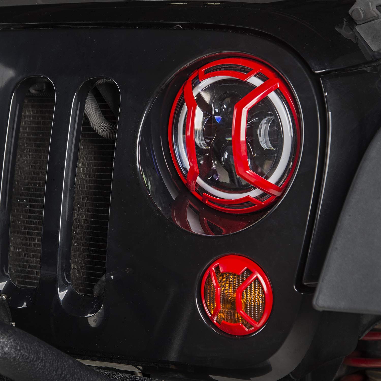 Elite Euro Guard Kit, Rugged Ridge Headlight, Red | 11230.15 | Fits 2007-2018 Jeep Wrangler JK/JKU