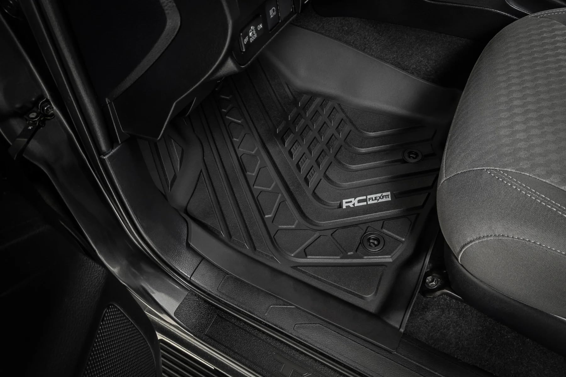 Flex-Fit Rough Country Front Floor Mats for Toyota Tacoma (2016-2023) Double Cab - Custom All-Weather Non-Slip TPE Liners w/Spill Saver Lip