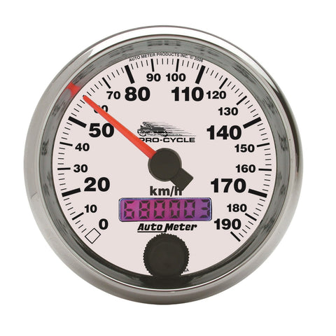 Speedo AutoMeter Gauge, 2 5/8", 190 Km/H, Elec, White, Pro-Cycle (19341-M)