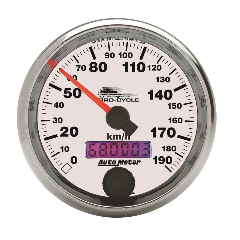 Speedo AutoMeter Gauge, 2 5/8", 190 Km/H, Elec, White, Pro-Cycle (19341-M)