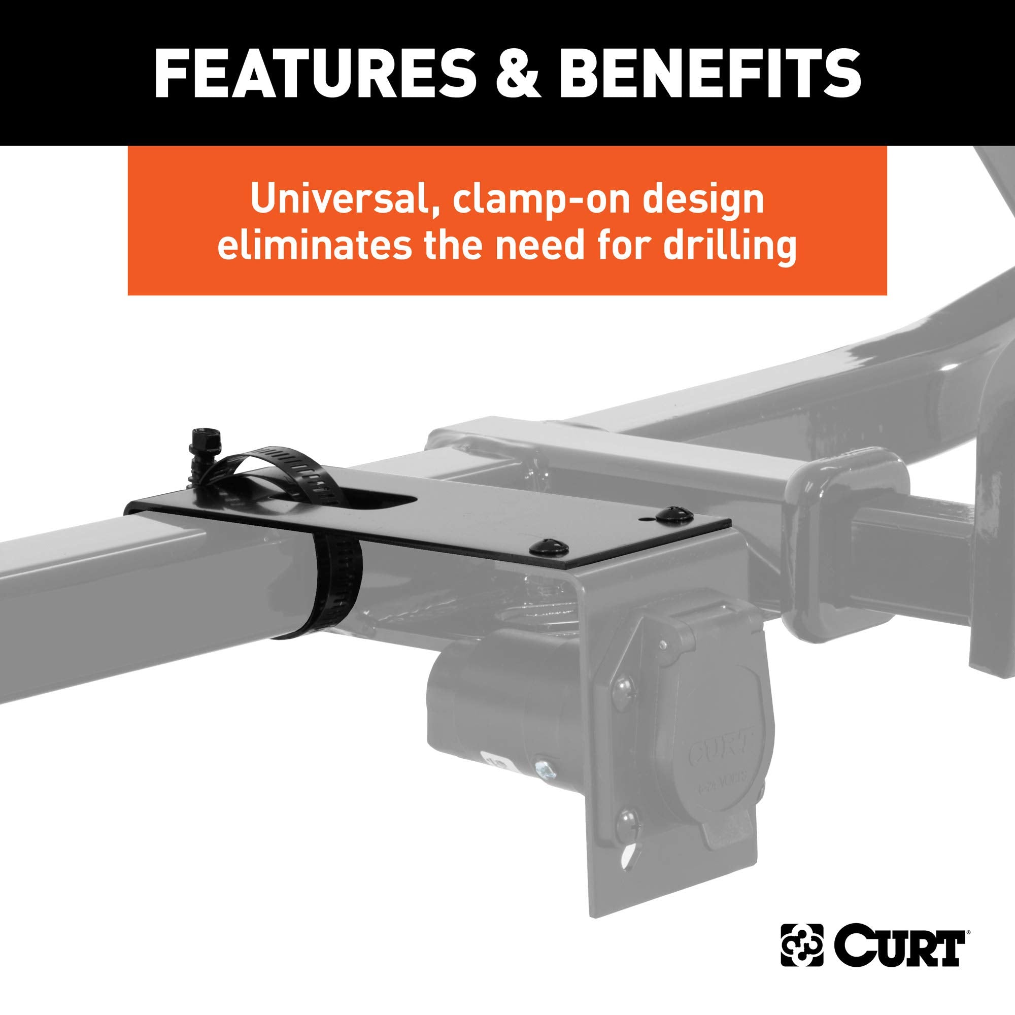 CURT 57202 Trailer Wiring Harness Clamp-On Vehicle-Side Bracket Mount for 7-Way Round or RV Blade