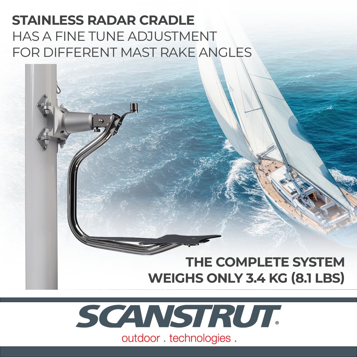 Self-Leveling Radar Mount Scanstrut LMM-1 for 2kW/4kW Raymarine, Garmin, and Navico BR24/3G/4G Radomes - Mast-Mounted