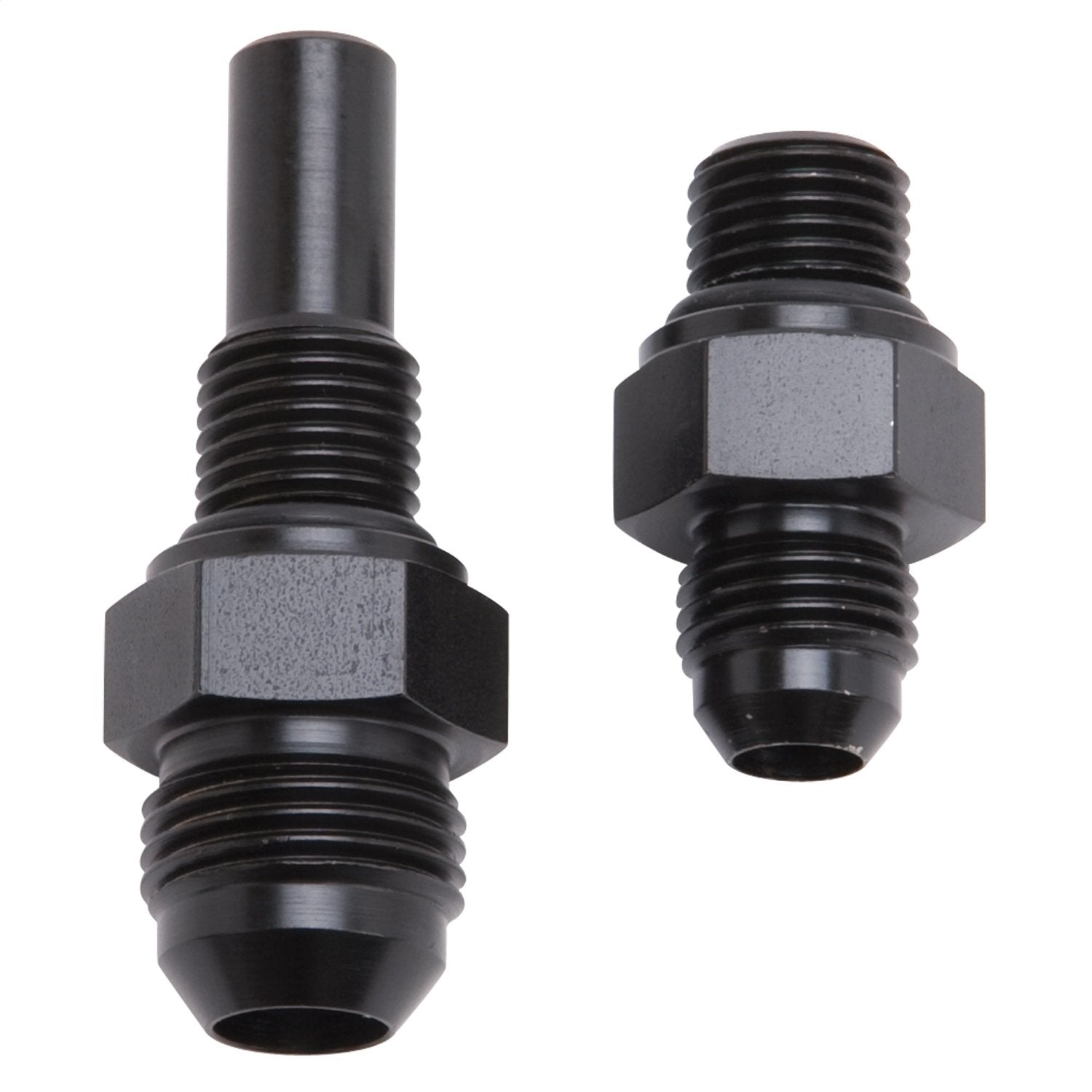 ADAPTER FITTING -8 AN TO TWO ADAPTER KIT 4L80 TRANSMISSION PORT BLK ZINC FINISH