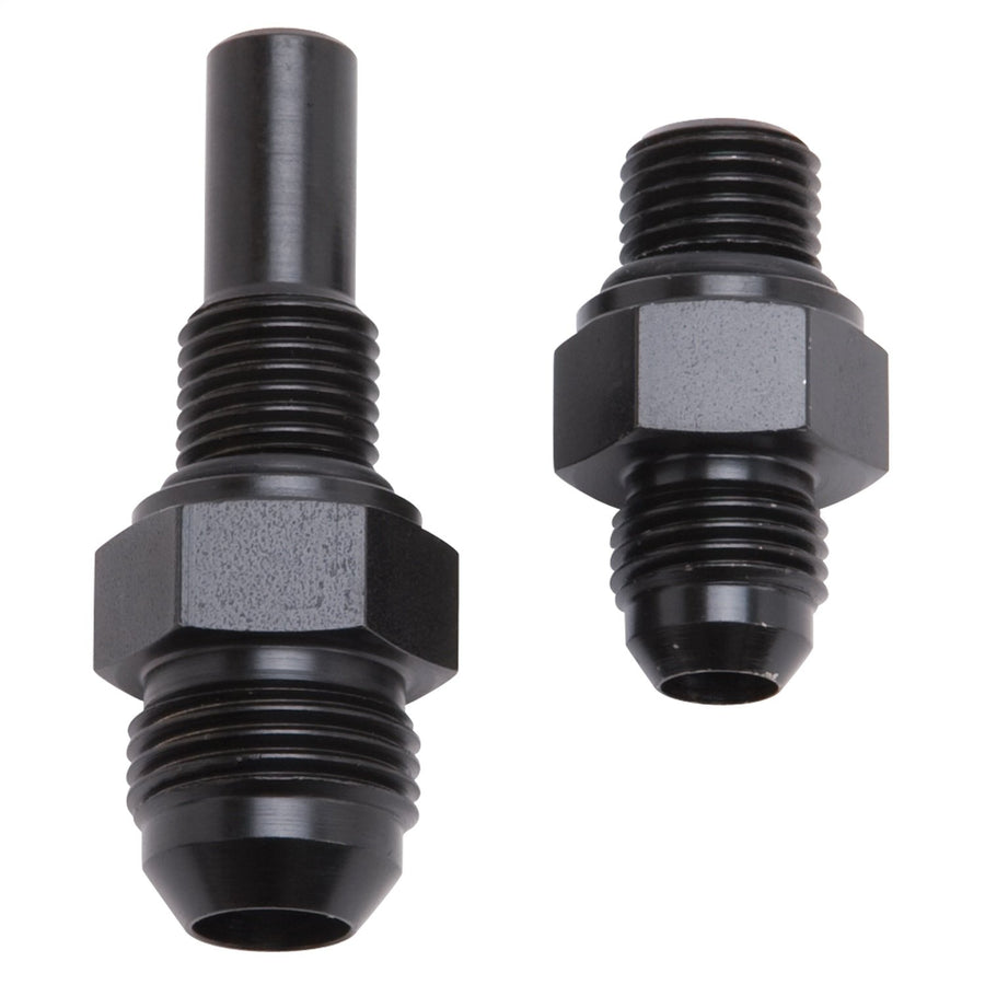ADAPTER FITTING -8 AN TO TWO ADAPTER KIT 4L80 TRANSMISSION PORT BLK ZINC FINISH