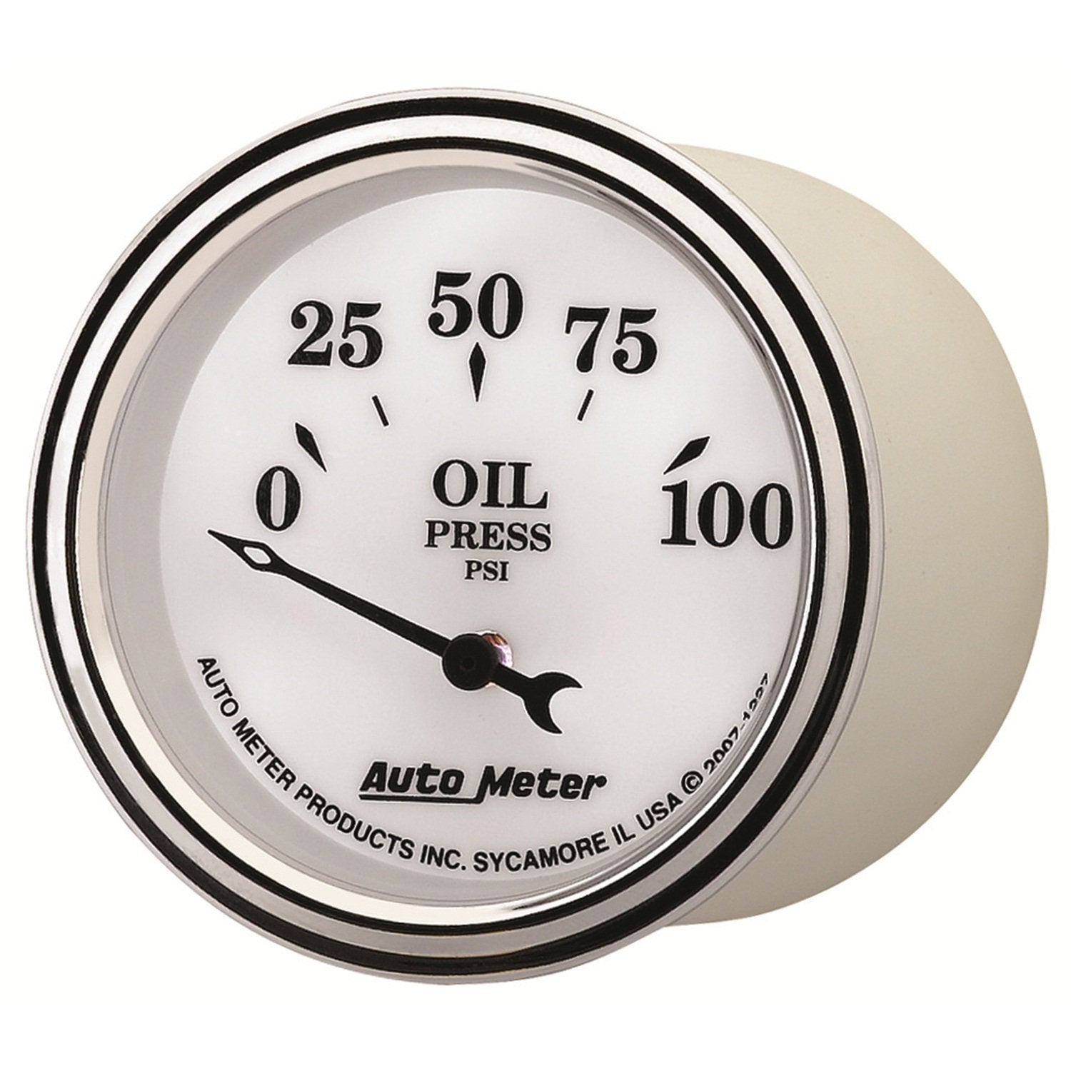 Auto Meter 1227 2-1/16" Old Tyme White II 0-100 PSI Short Sweep Electric Oil Pressure Gauge