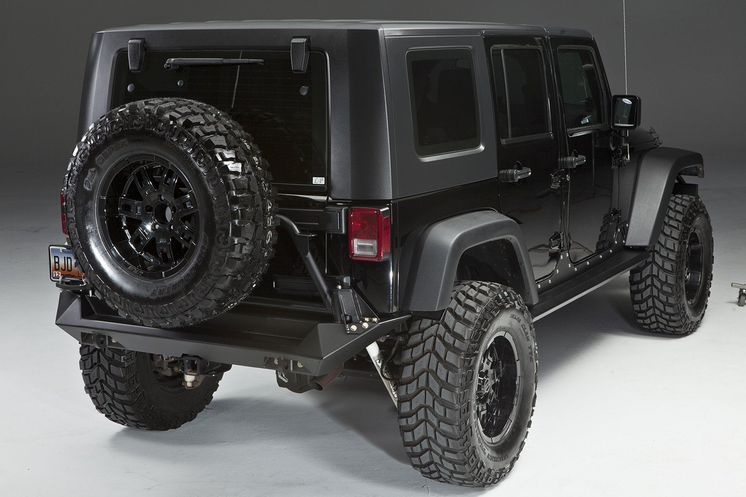 Heavy Duty Rear Bumper Fab Fours JK07-Y1251-B Uncoated/Paintable Incl. CB Mount 0.75 in. D-Ring Mount [AWSL]