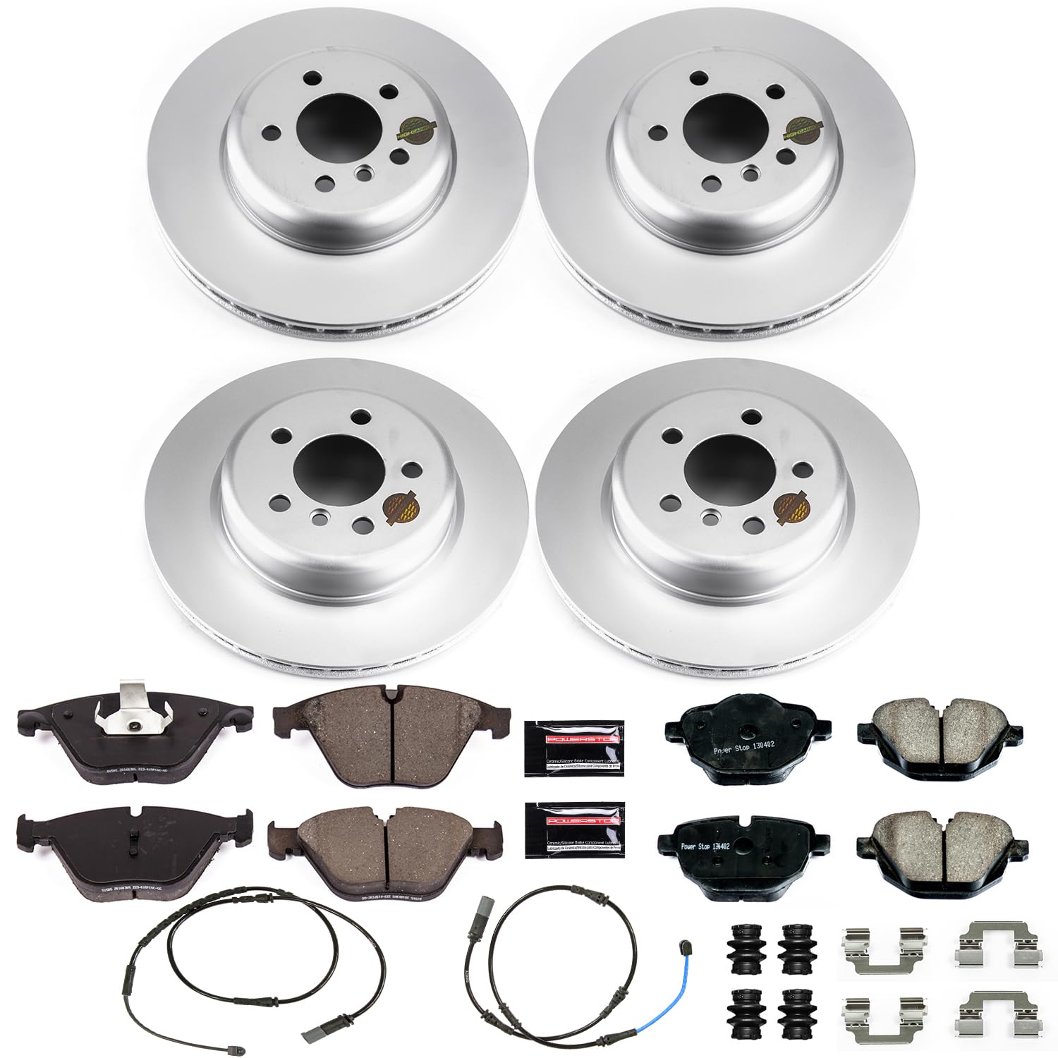 Power Stop CRK6582 Brake Kit Coated Rotor Front and Rear - Coated Brake Rotors & Z23 Carbon-Fiber Ceramic Brake Pads For BMW 535i xDrive 2011 [Model Specific]