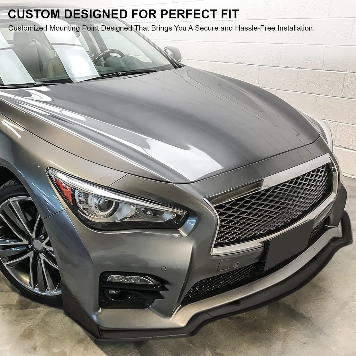 Matte Black Spec-D Tuning Front Bumper Lip Spoiler Splitter Body Kit 3PC Compatible with 2014-2017 Infiniti Q50 Sport