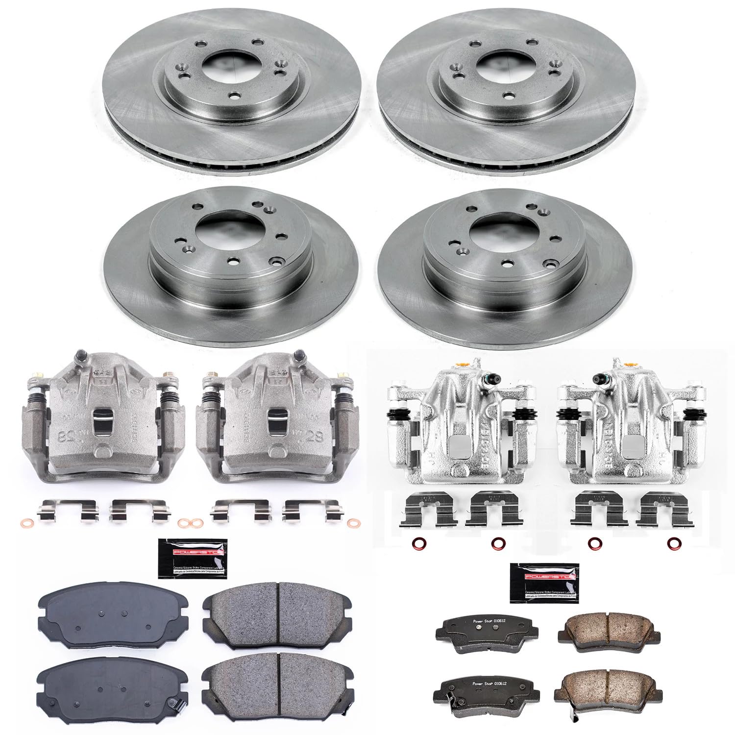 Power Stop Autospecialty Front & Rear Caliper Brake Kit- Brake Rotors, Brake Pads and Ceramic Brake Calipers