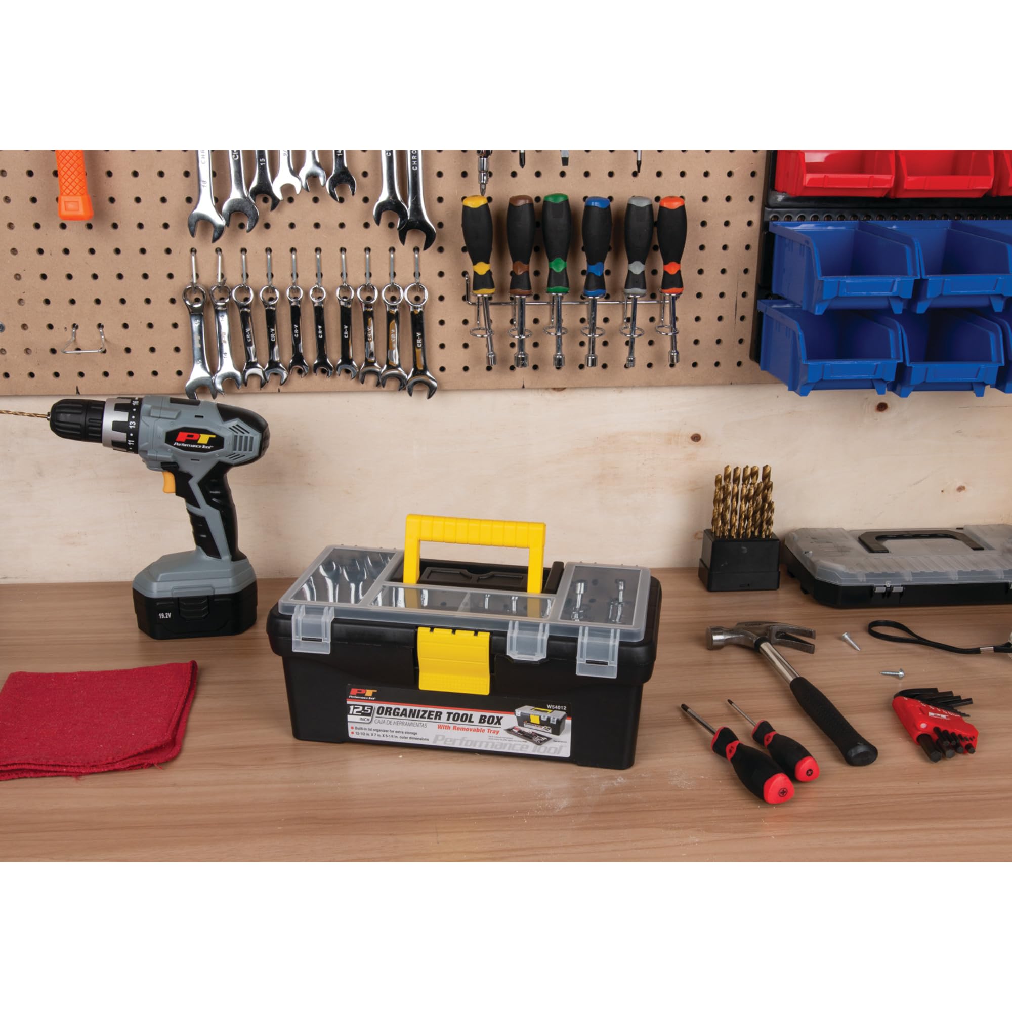 Heavy Duty Performance Tool W54012 Plastic Organizer Tool Box for Workshops and Garages, Black, 12.5-Inch