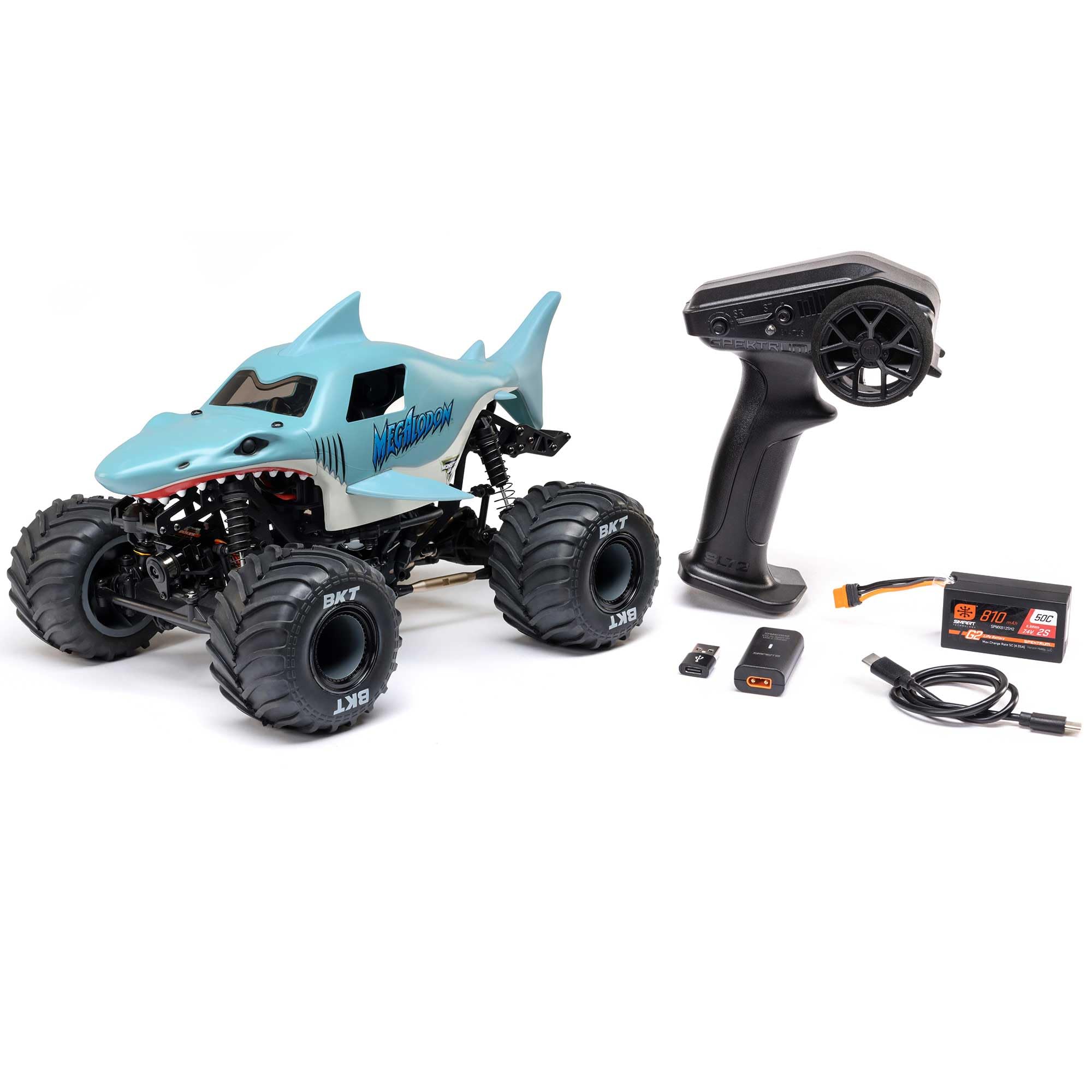 Losi 1/18 Mini Megalodon LMT 2S 4X4 RTR Brushed Monster Truck Battery & Charger Included Blue LOS01026T3