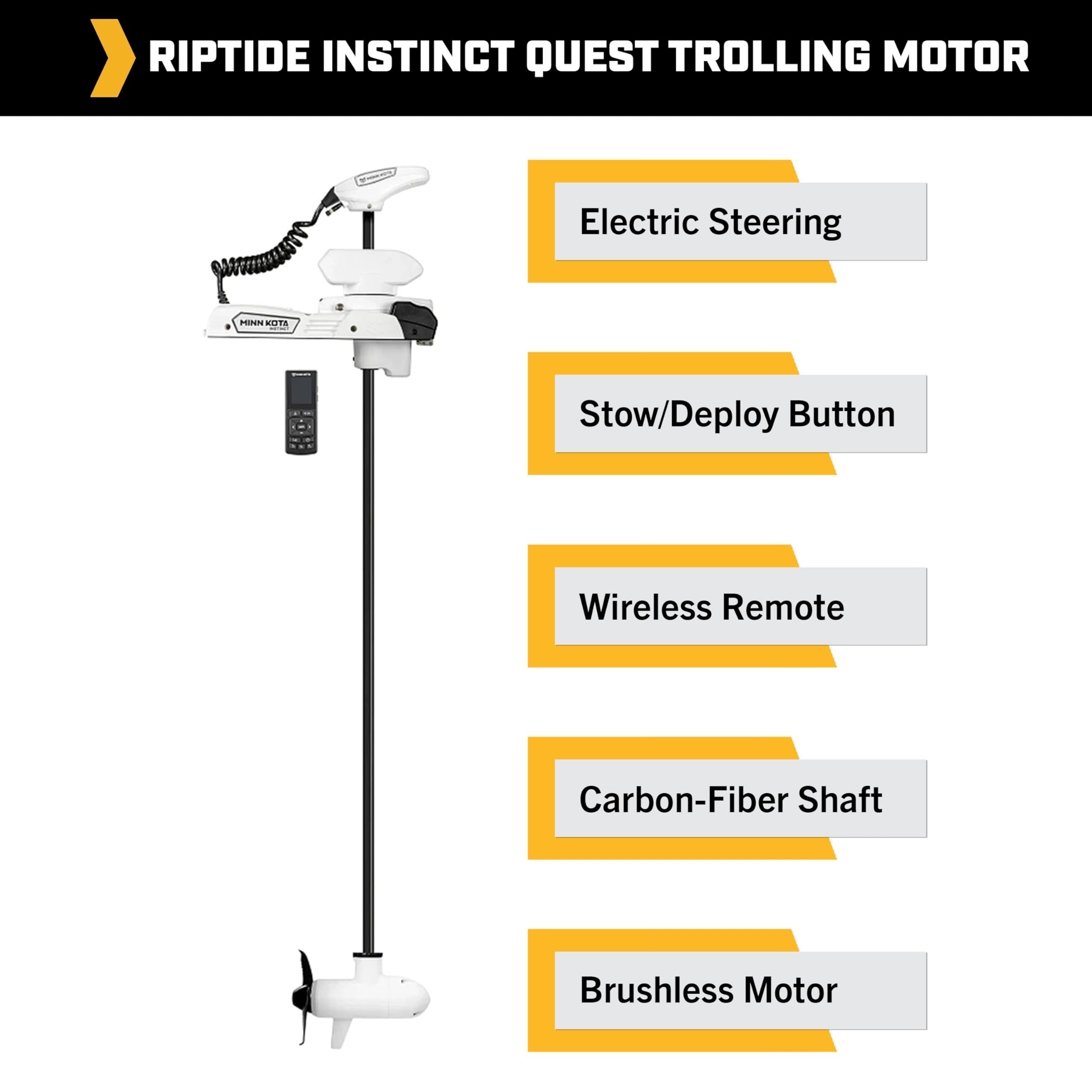 Minn Kota Riptide QUEST Instinct Brushless Bow-Mount Electric Trolling Motor – 90/115 Lb. Thrust, 60 In. Shaft, Saltwater, White