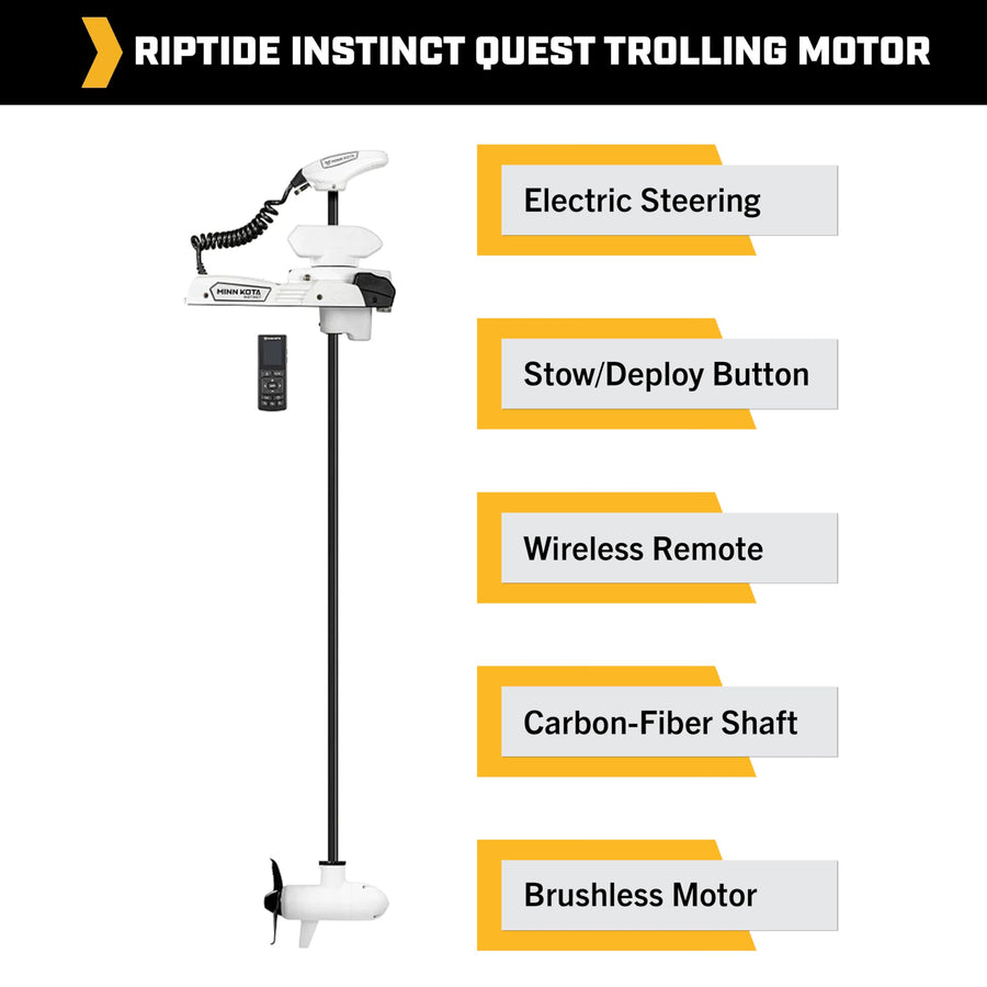 Minn Kota Riptide QUEST Instinct Brushless Bow-Mount Electric Trolling Motor – 90/115 Lb. Thrust, 60 In. Shaft, Saltwater, White
