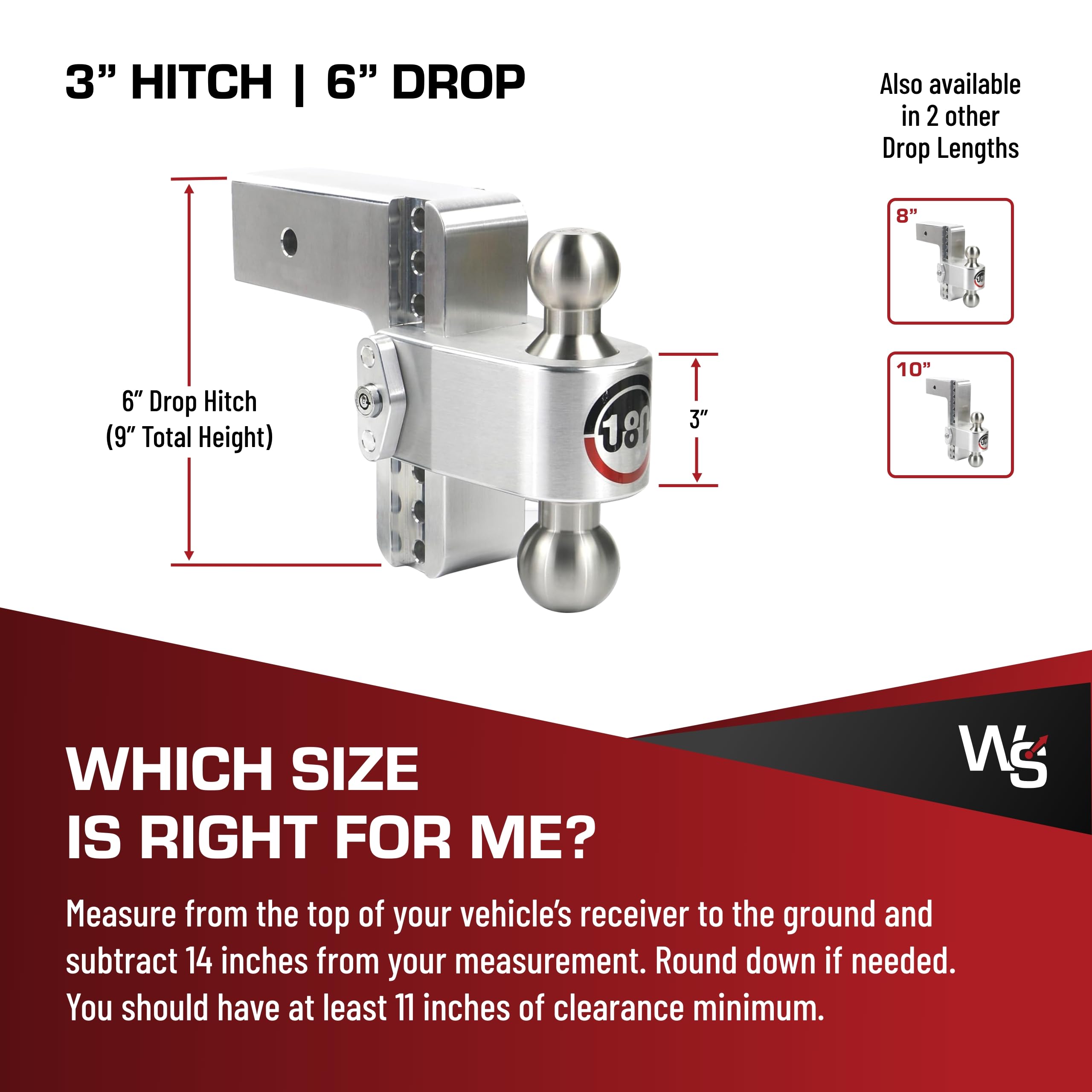180-Degree Weigh Safe Trailer Hitch - Adjustable Trailer Hitch for Towing - Compatible with 3" Receivers - 6" Drop, Stainless Steel Tow Balls, 21,000 GTW, 2-Piece Lock Set