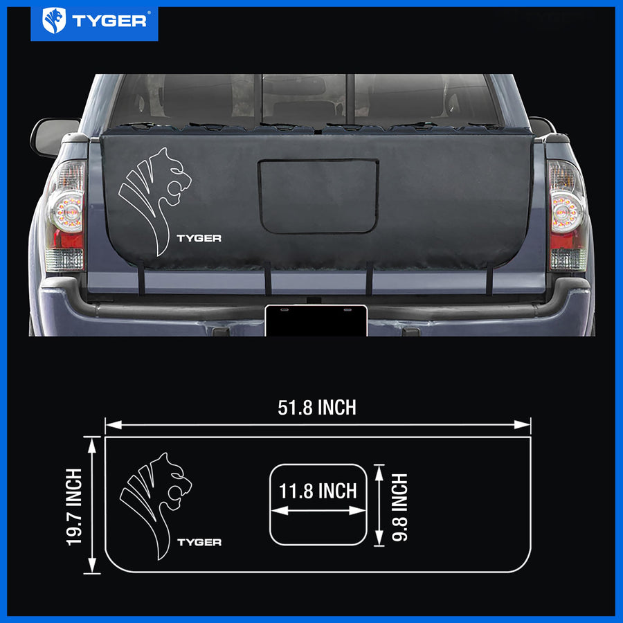 Tyger Auto Tailgate Pad Universal Carrier Holds up to 5 Bikes | Medium Size for Mid-Size Pickup Trucks|W 52" x H 20" (See Image for Measure Guide)|Flap for Handle and Rear Camera|TG-TP5U1028 , Black