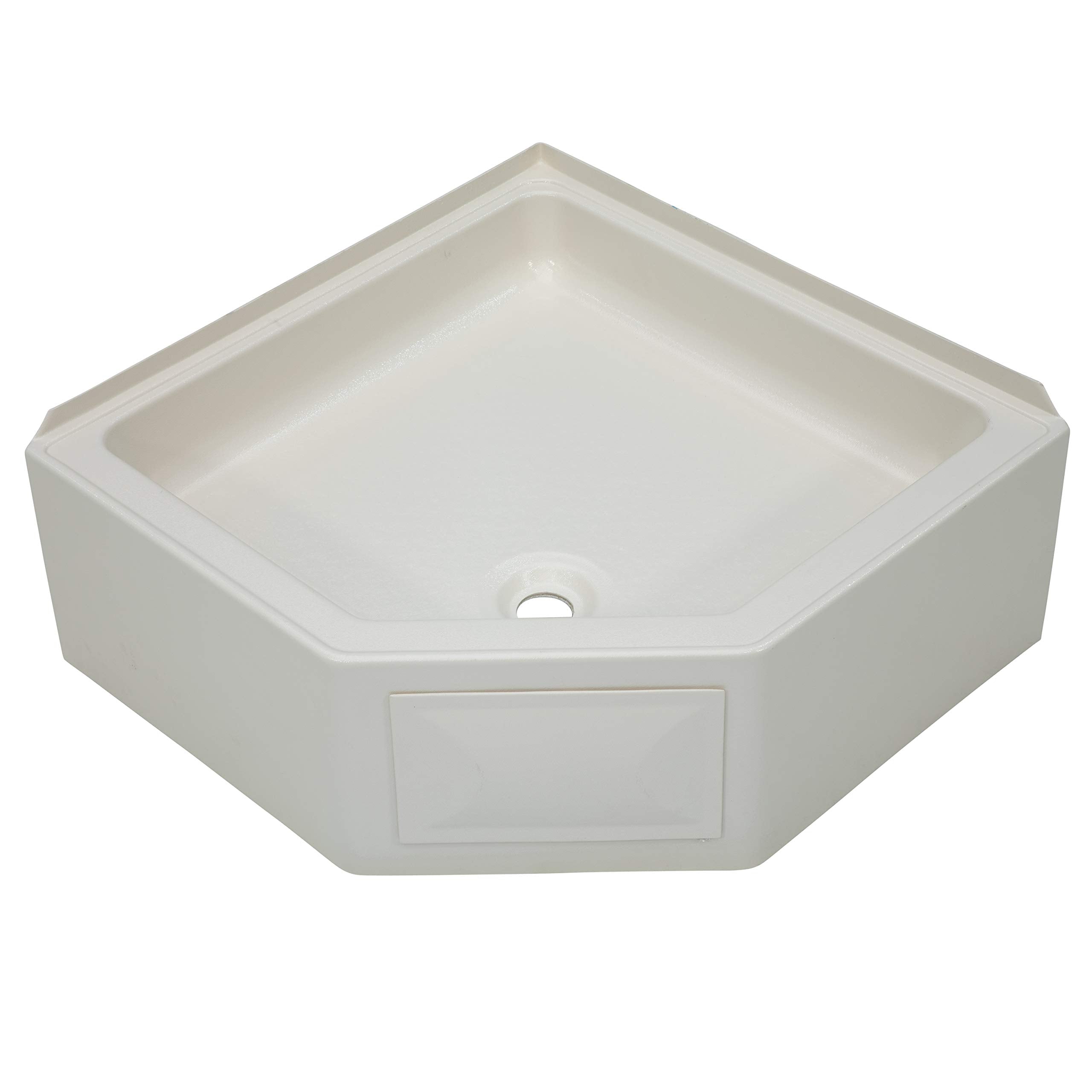 27" x 27" Lippert Replacement Parchment Corner Shower Pan with Center Drain for RVs, Travel Trailers, 5th Wheels, and Motorhomes - 298087