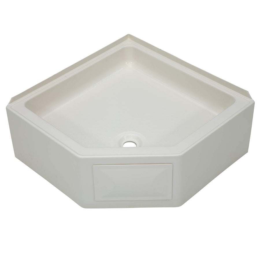 27" x 27" Lippert Replacement Parchment Corner Shower Pan with Center Drain for RVs, Travel Trailers, 5th Wheels, and Motorhomes - 298087