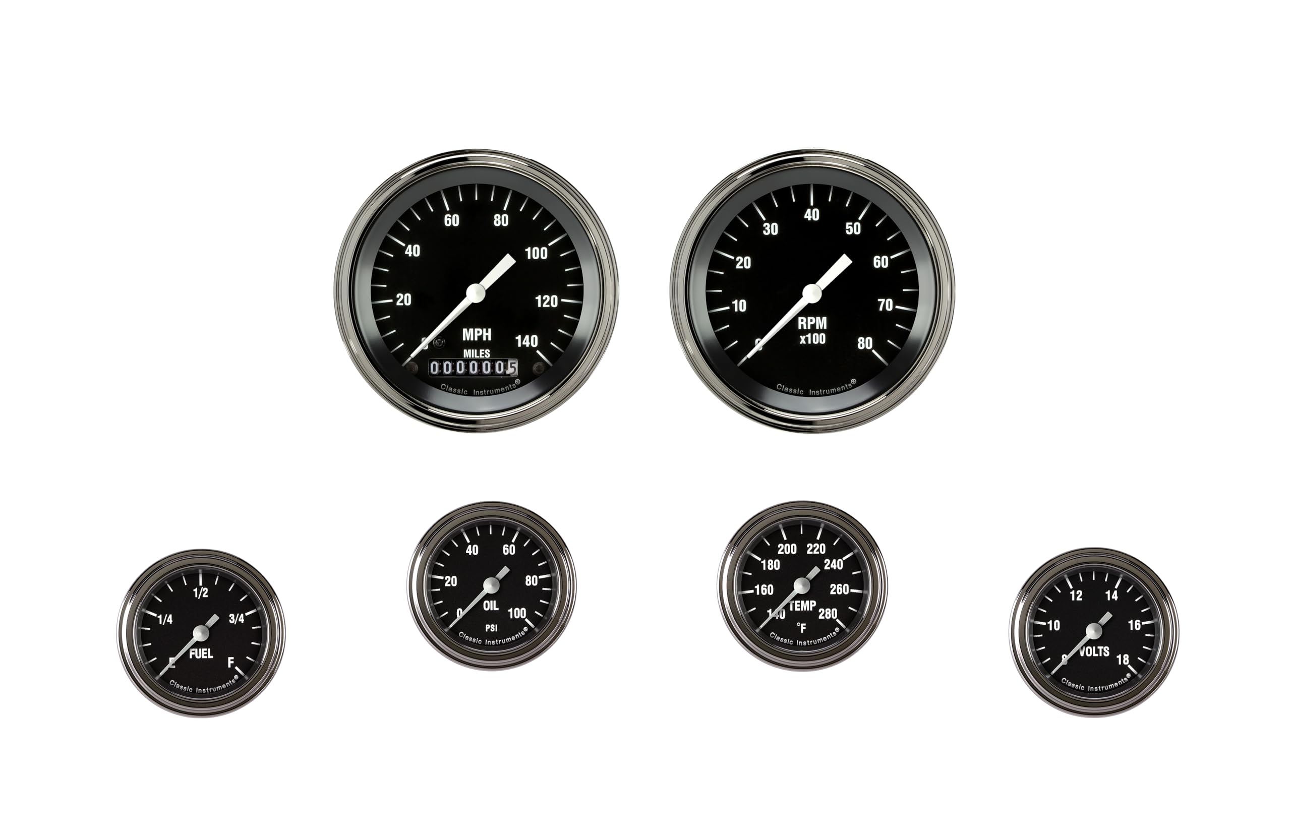 Hot Rod Classic Instruments HR101SLF 2-1/8" Full Sweep 6 Gauge Set - GM
