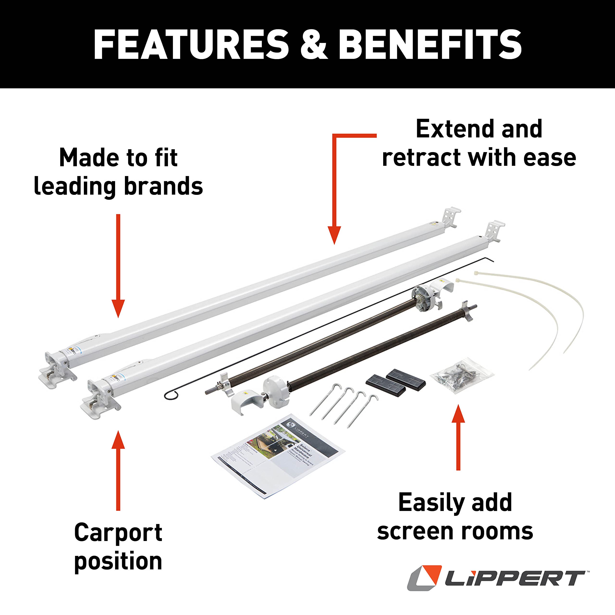 Solera Classic 68"-81" Standard White Universal RV Awning Arms and Hardware Kit, Compatible with Dometic and Carefree Awnings - 434718